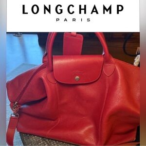 Longchamp Vibrant Red Leather Travel Bag